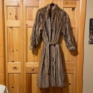 Full length natural mink coat/ reversible trench coat and matching mink hat.